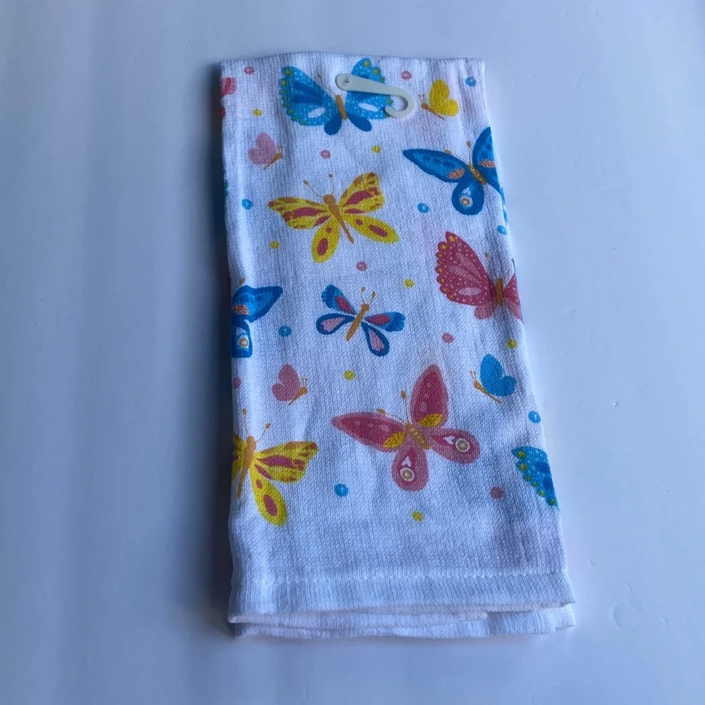 FLOWERS IN BLOOM Kitchen Towel Butterflies Pink White Accent NWT 14 x 24 inches